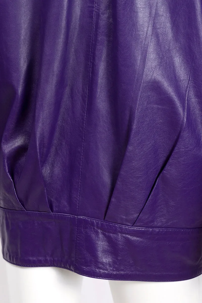 1980's Oversized Purple Leather Jacket with High Collar and Pockets