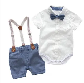 2PCS Baby Boy Bowtie Romper Suspender Outfit