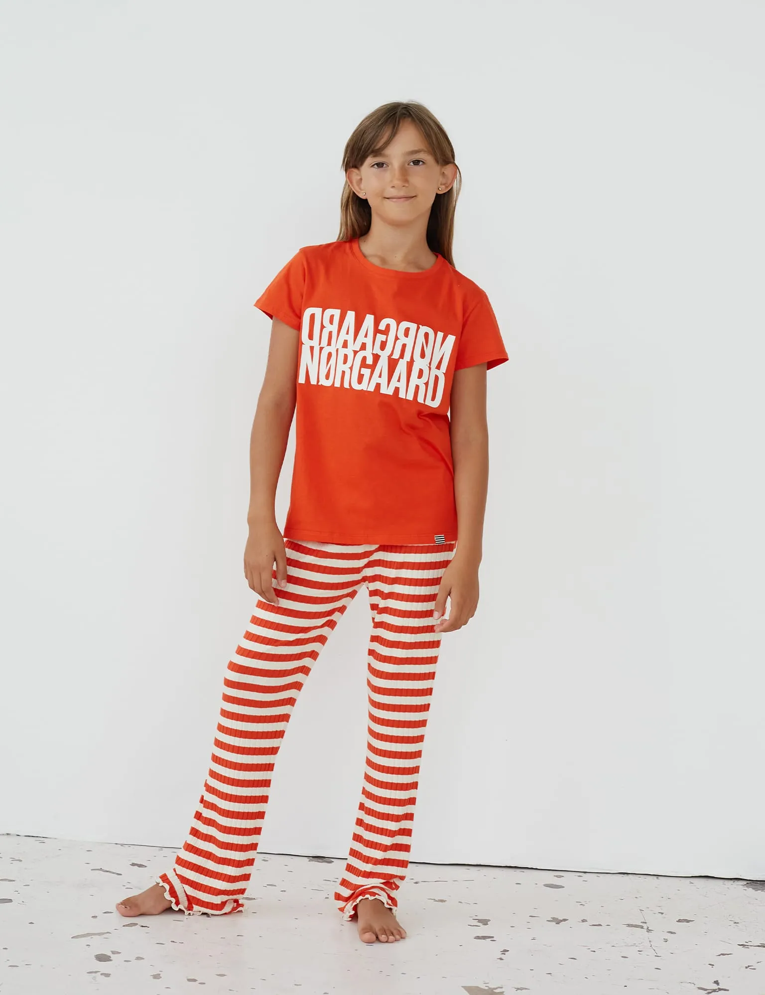 5x5 Classic Stripe Lala Leggings, Cherry Tomato/Vanilla Ice