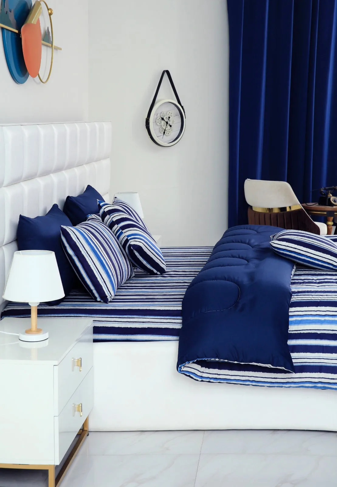 8 PCs Winter Comforter Set-Blue Bold Lines