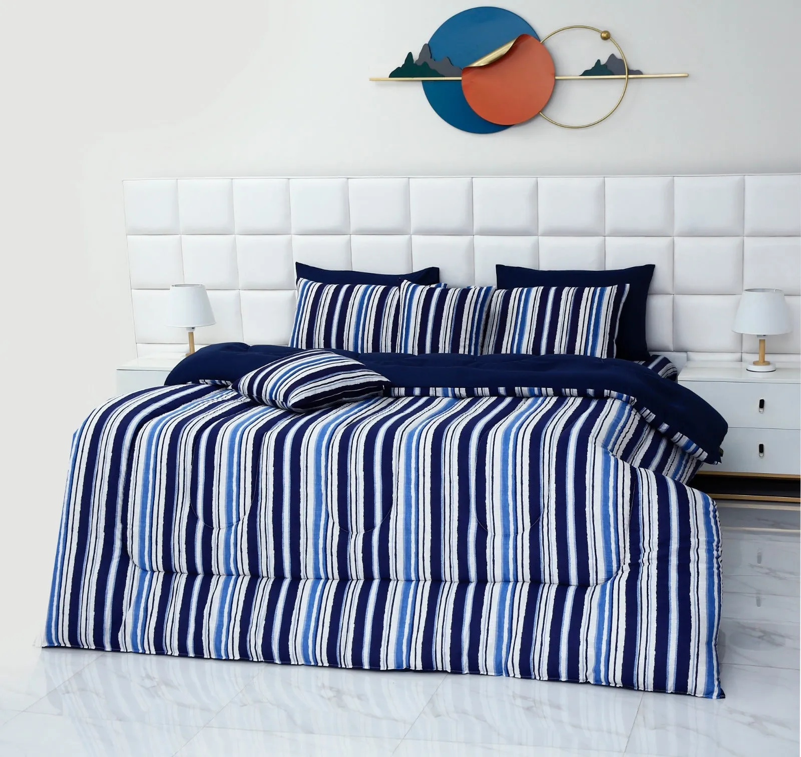 8 PCs Winter Comforter Set-Blue Bold Lines