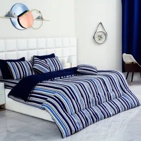 8 PCs Winter Comforter Set-Blue Bold Lines