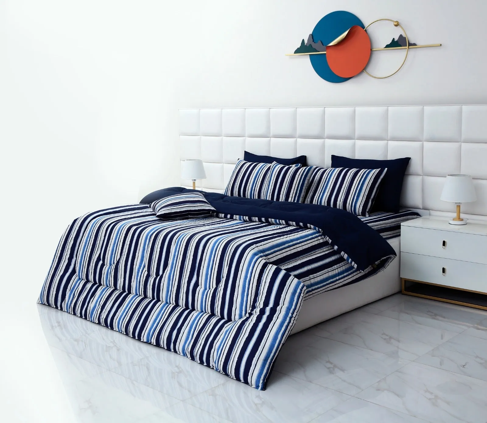 8 PCs Winter Comforter Set-Blue Bold Lines