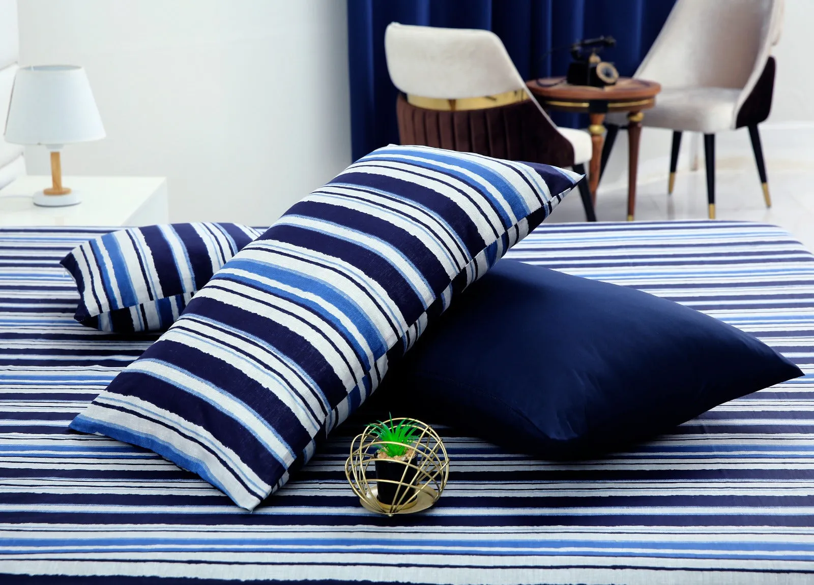 8 PCs Winter Comforter Set-Blue Bold Lines