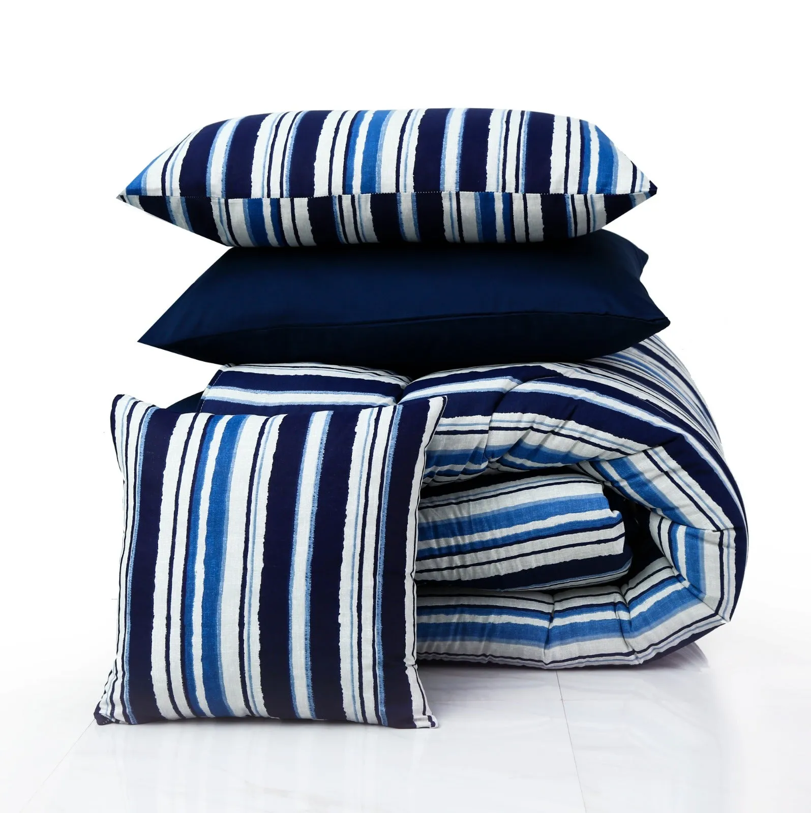 8 PCs Winter Comforter Set-Blue Bold Lines