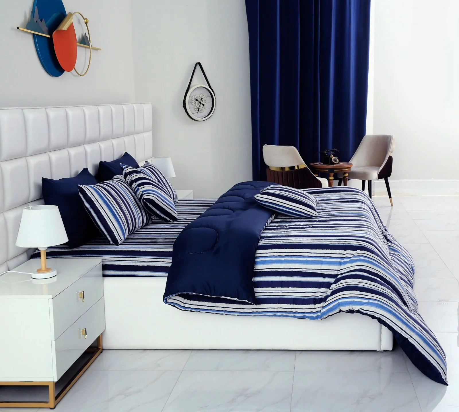 8 PCs Winter Comforter Set-Blue Bold Lines