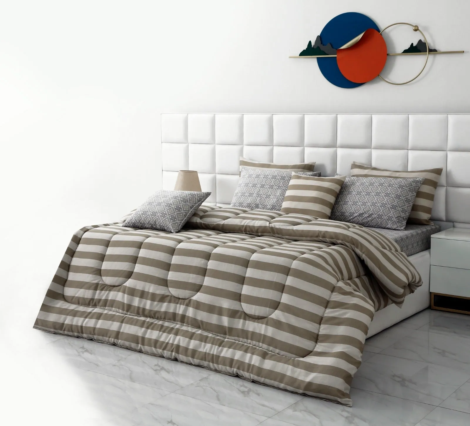 8 PCs Winter Comforter Set-Bold Beige Stripes