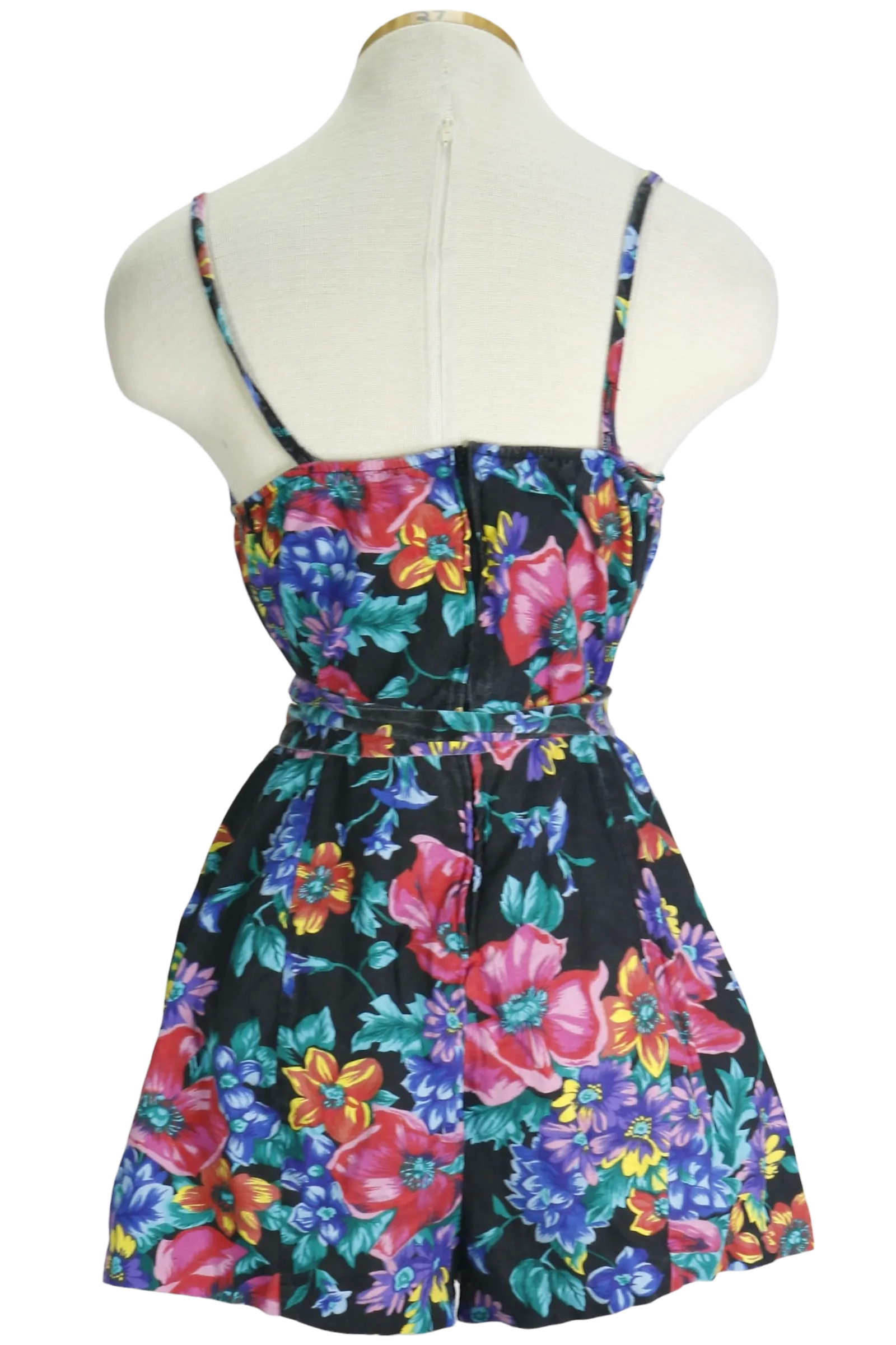 80s Catalina Black Floral Playsuit     w28