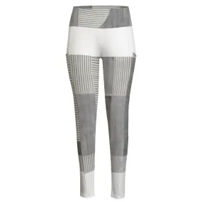 All-Over Print Women's High Waist Leggings With Side Pocket42 gray and white print