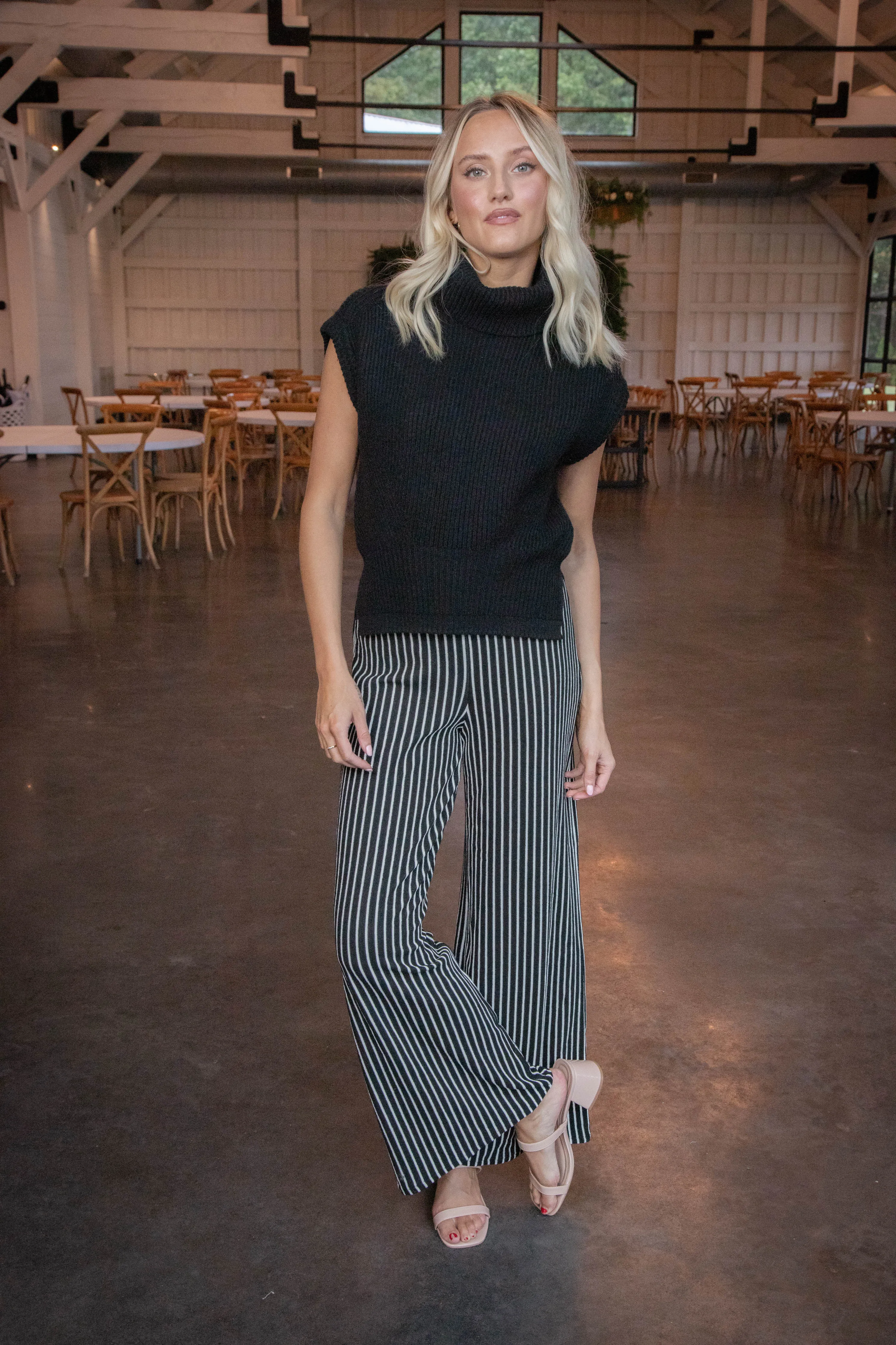 Alondra Striped Pants, Black