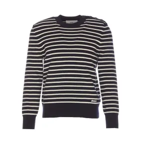 AMI PARIS Classic Navy & White Striped Crew Neck Sweater