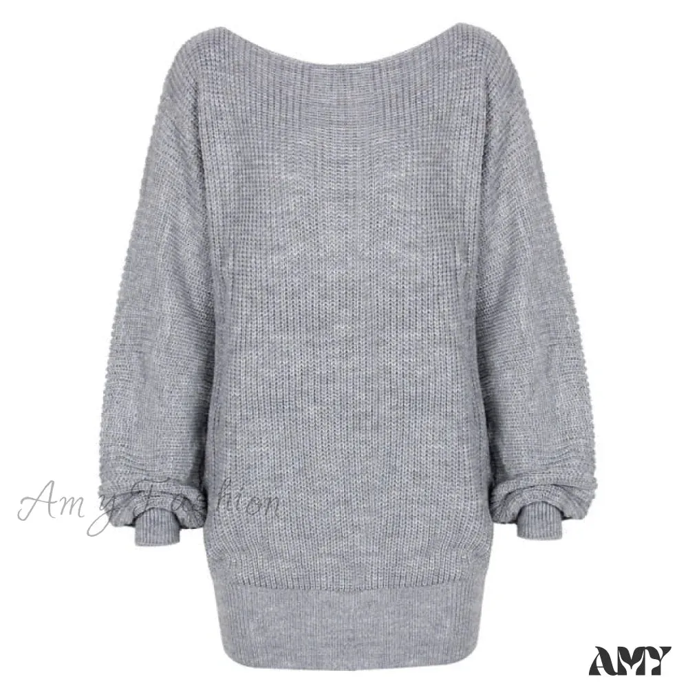 Amy Fashion - Lantern Sleeve Oversized Fashion Knitted Dress