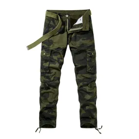 Army Green Mens Relaxed-Fit Cargo Pants Multi Pocket Military Camo Combat Work Pants | 1206