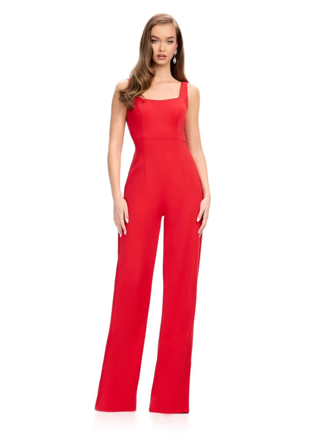 Ashley Lauren 11760 Scuba Jumpsuit with Jacket Ruffle Sleeves Wide Pants Legs