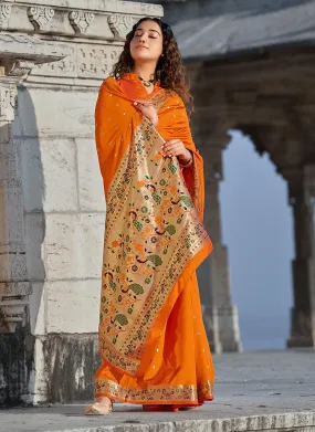 Astonishing Orange Color Banarasi Soft Silk Weave Saree