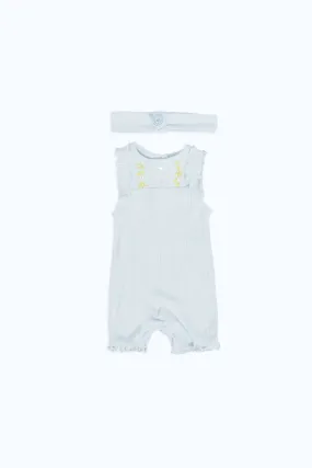 Baby Boys Blue Embellished Jacquard Romper & Headband (2 Piece)