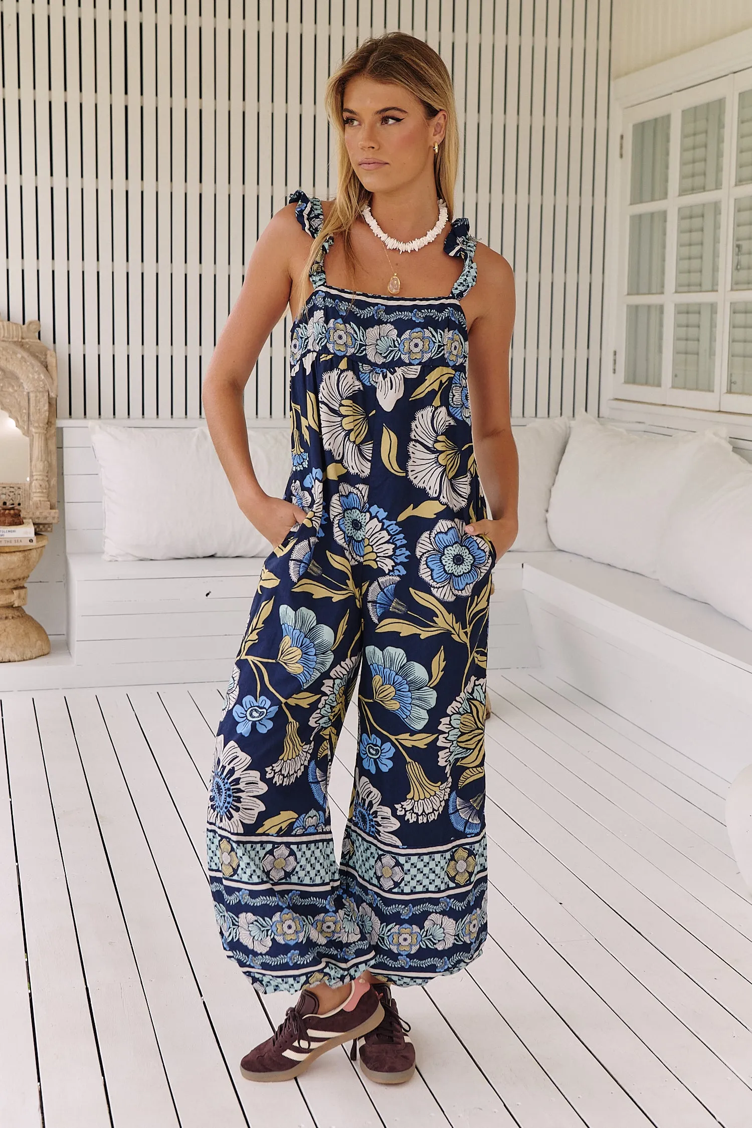 Bali Albright Jumpsuit ~ Navy Combo- Free People