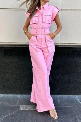 Barbie pink slanted shoulder jumpsuit