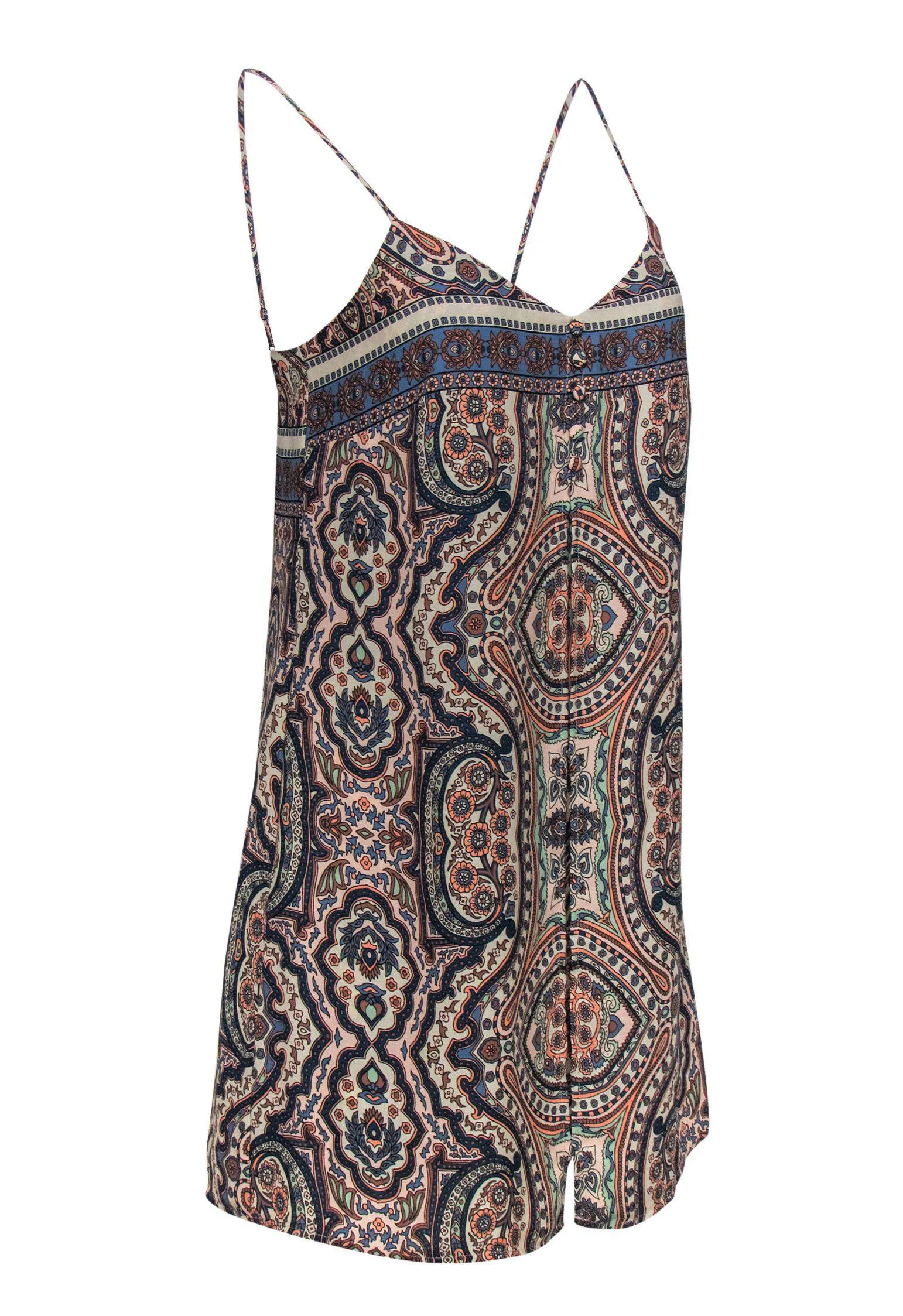 BCBG Max Azria - Blue & Pink Paisley Draped Front Romper Sz XS