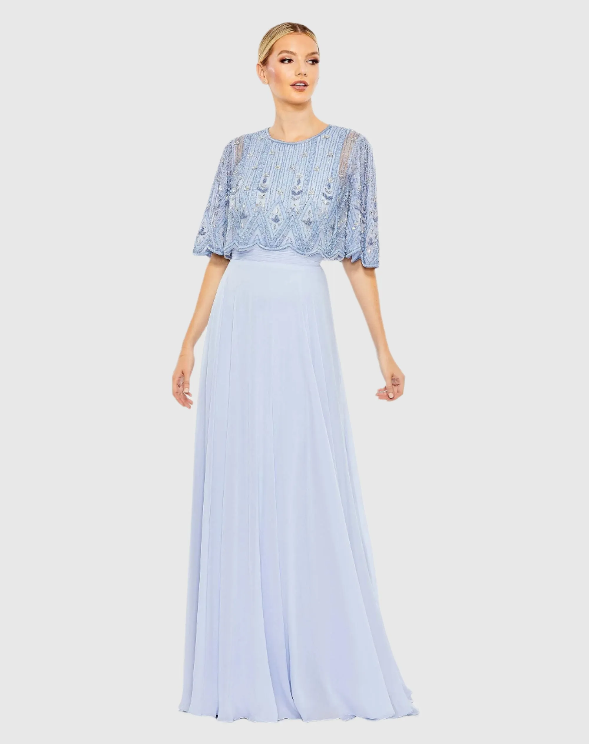 Beaded Overlay A-Line Gown