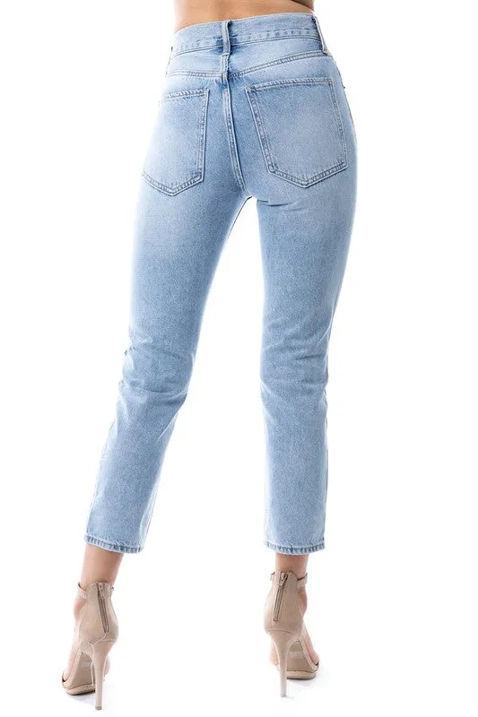 Beckham High Waisted Distressed Denim Jeans