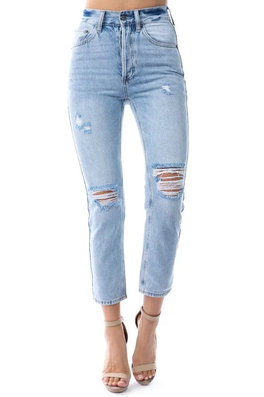 Beckham High Waisted Distressed Denim Jeans