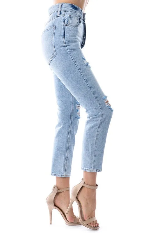 Beckham High Waisted Distressed Denim Jeans