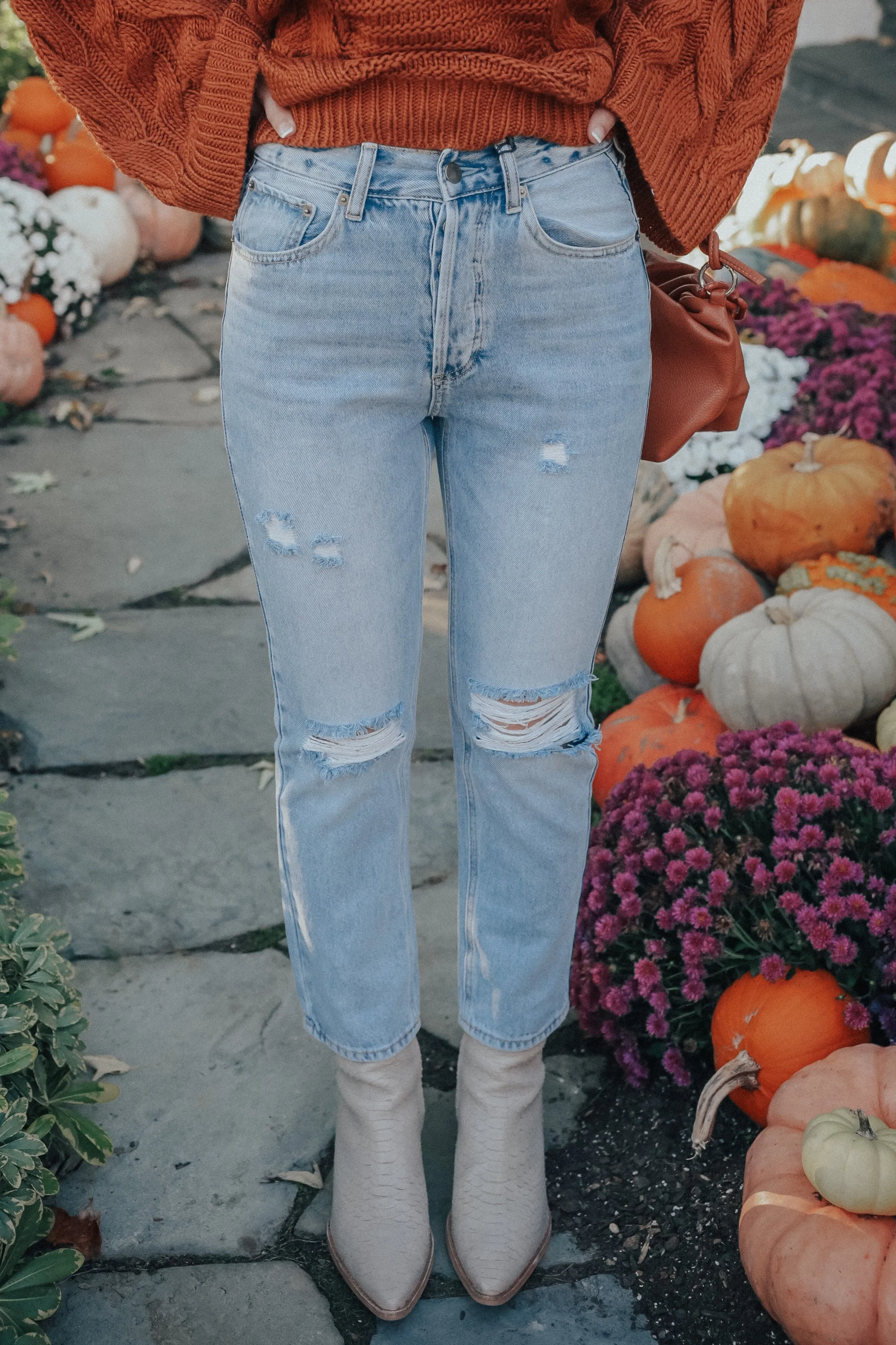 Beckham High Waisted Distressed Denim Jeans