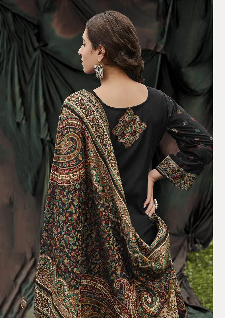 Belliza Pashmina Winter Unstitched Black Salwar Suit