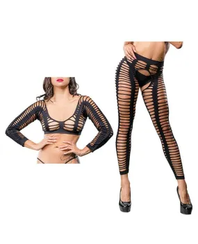 Beverly Hills Naughty Girl Crotchless All Over Straps Mesh Leggings One Size Fits Most