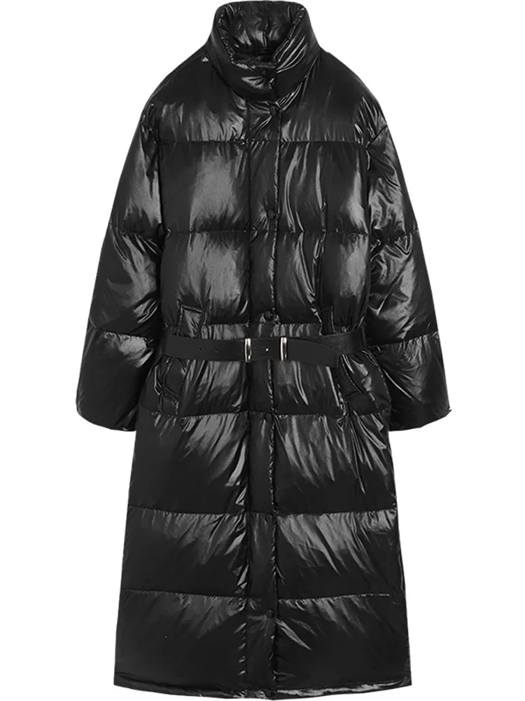 Black Duck Down Feather Puffer Longline Coat