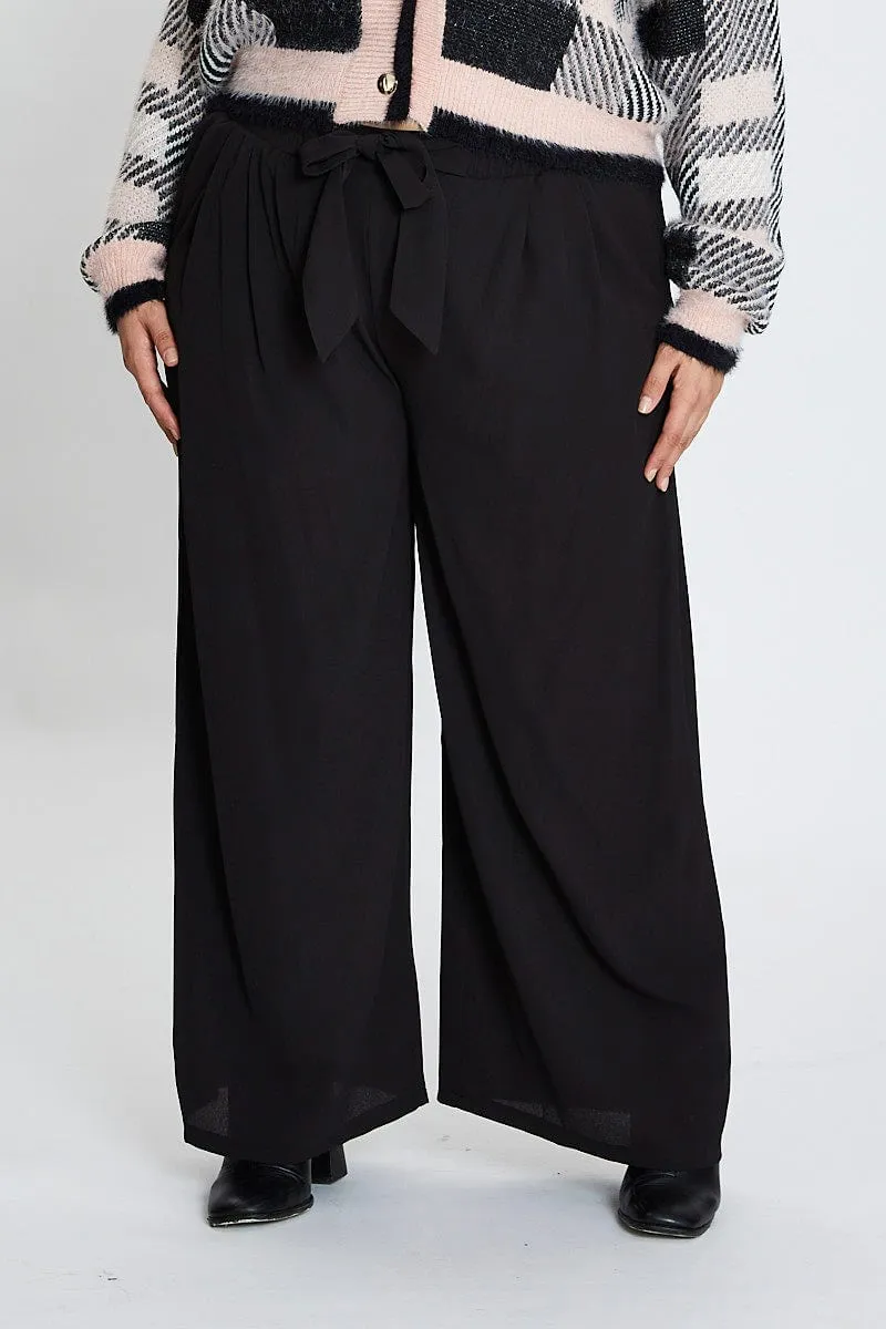 Black High Waist Wide Leg Crepe Pants