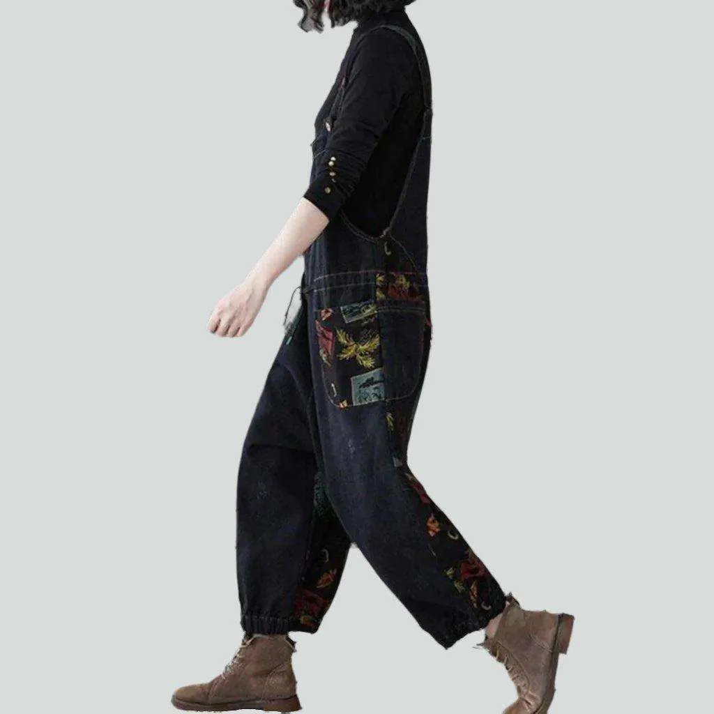 Black-painted women denim dungaree