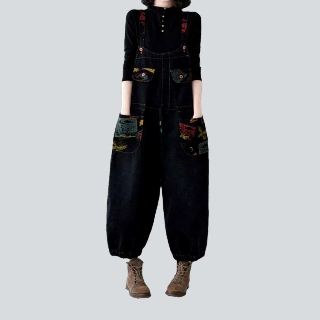 Black-painted women denim dungaree