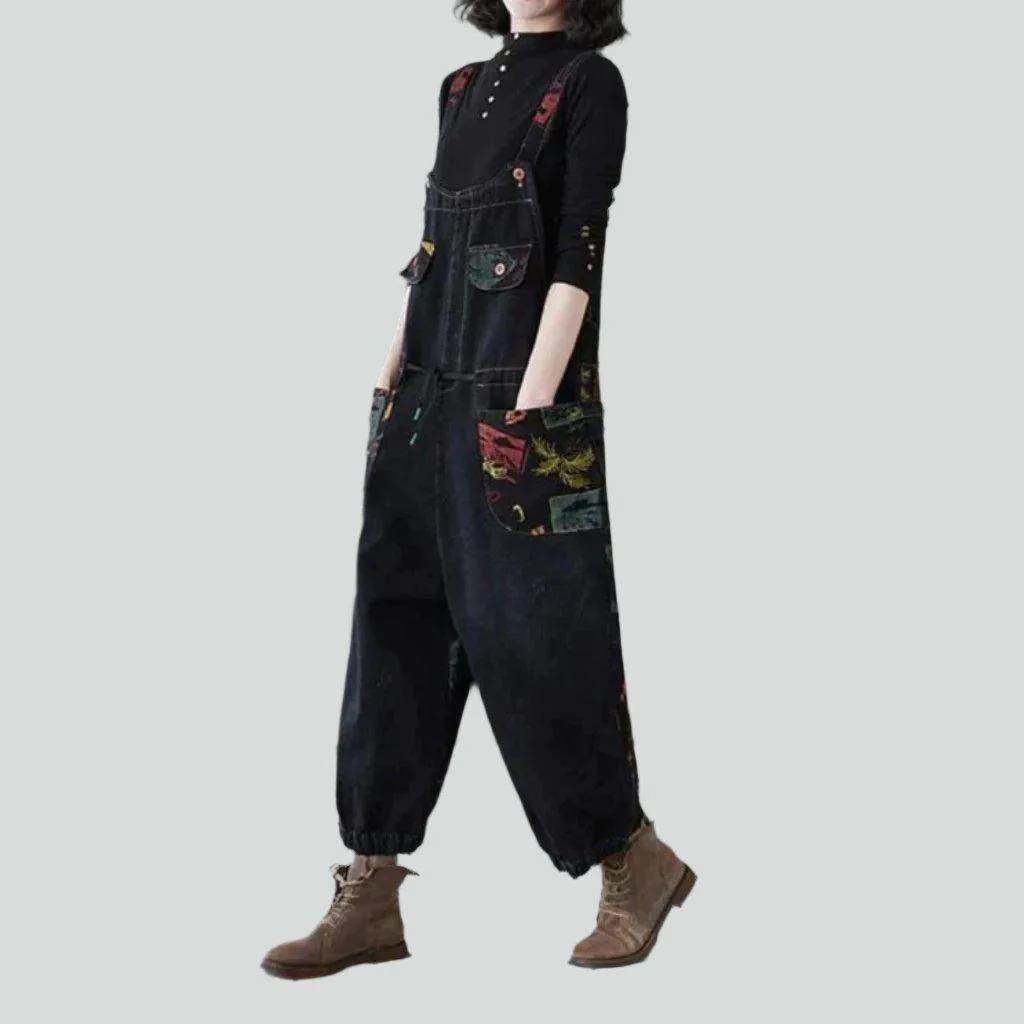 Black-painted women denim dungaree