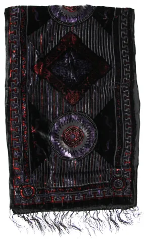 Black   Purple Diamond and Circle Patterned Devore Velvet Scarf (160 x 52cm)