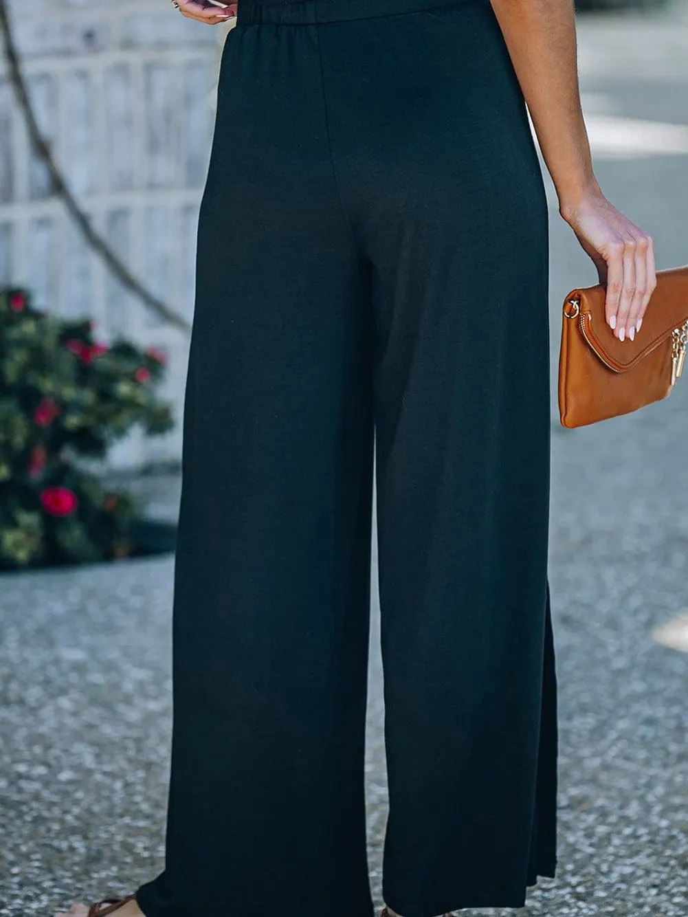 Black Tulip Hem High Waist Wide Leg Pants