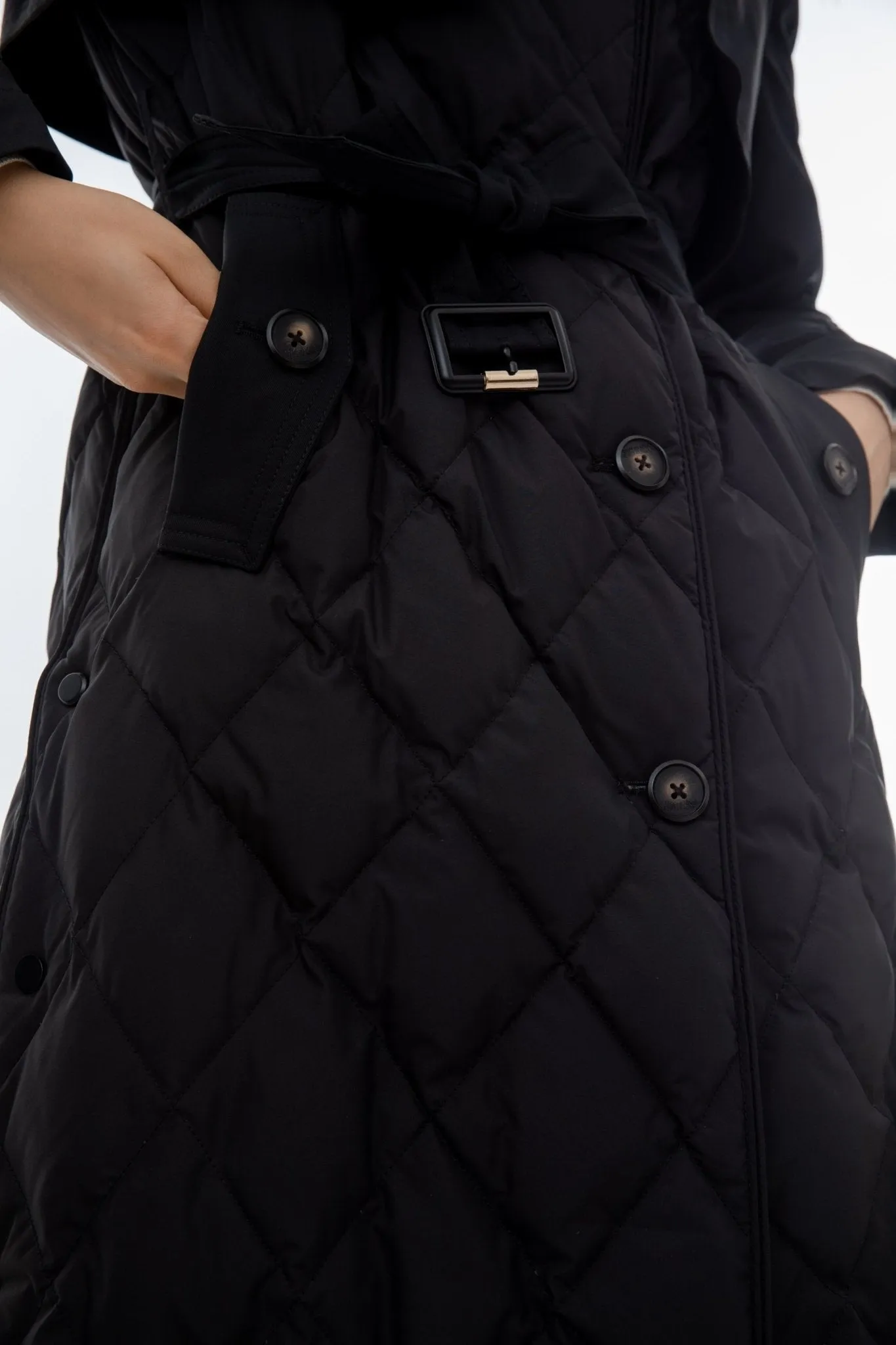 Black Windbreaker Jacket with Quilted Feather Padding