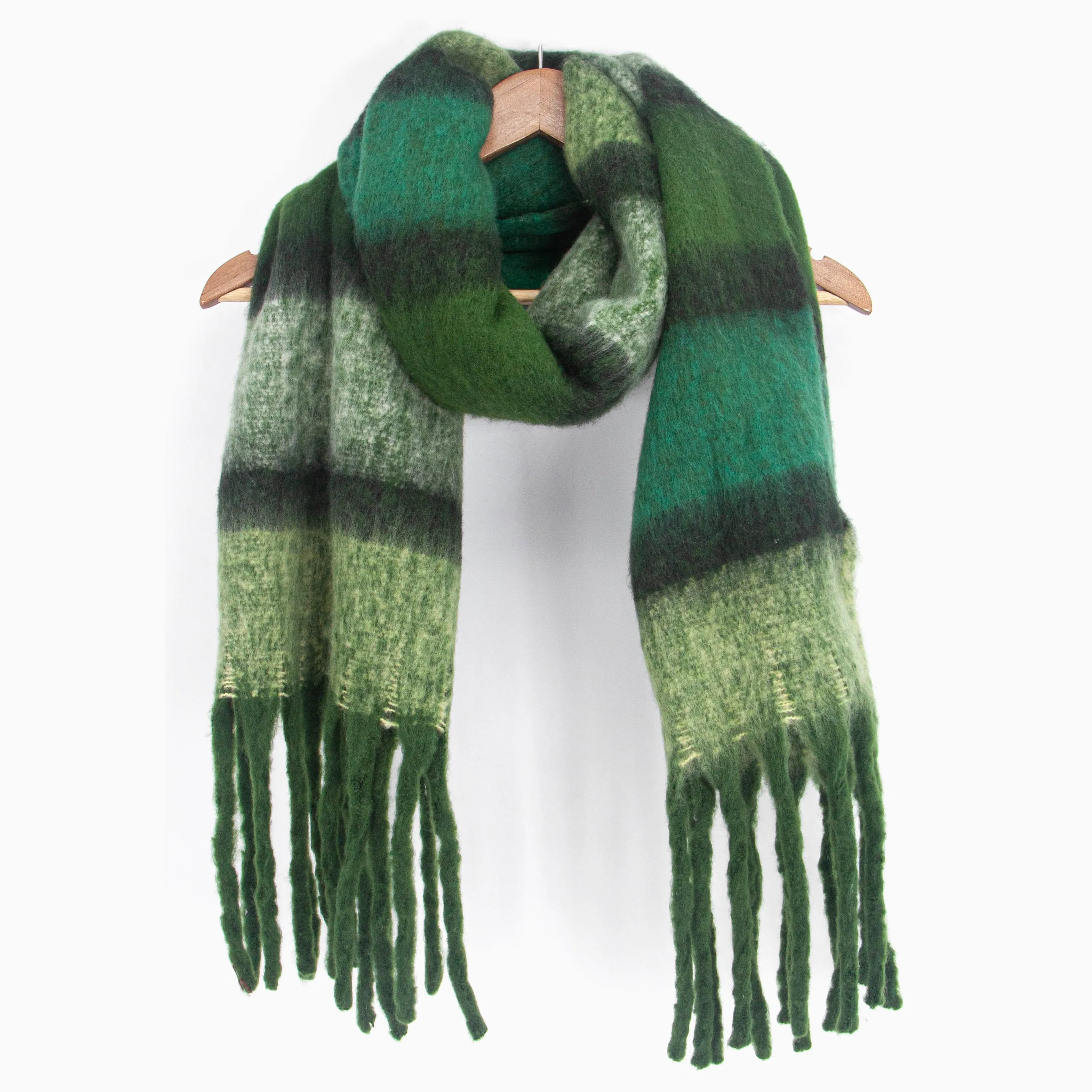 Blair Heavyweight Scarf - Green, Colour Block Stripe