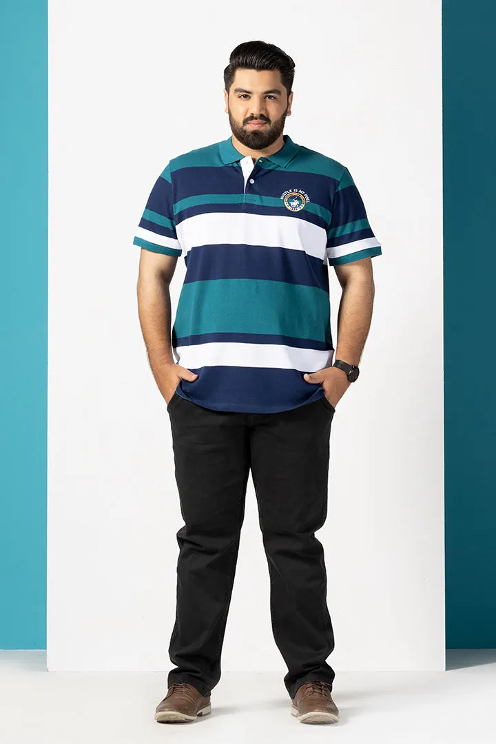 Blue Indigo Yarn Dyed Polo Shirt (Plus Size) - P22 - MP0063P