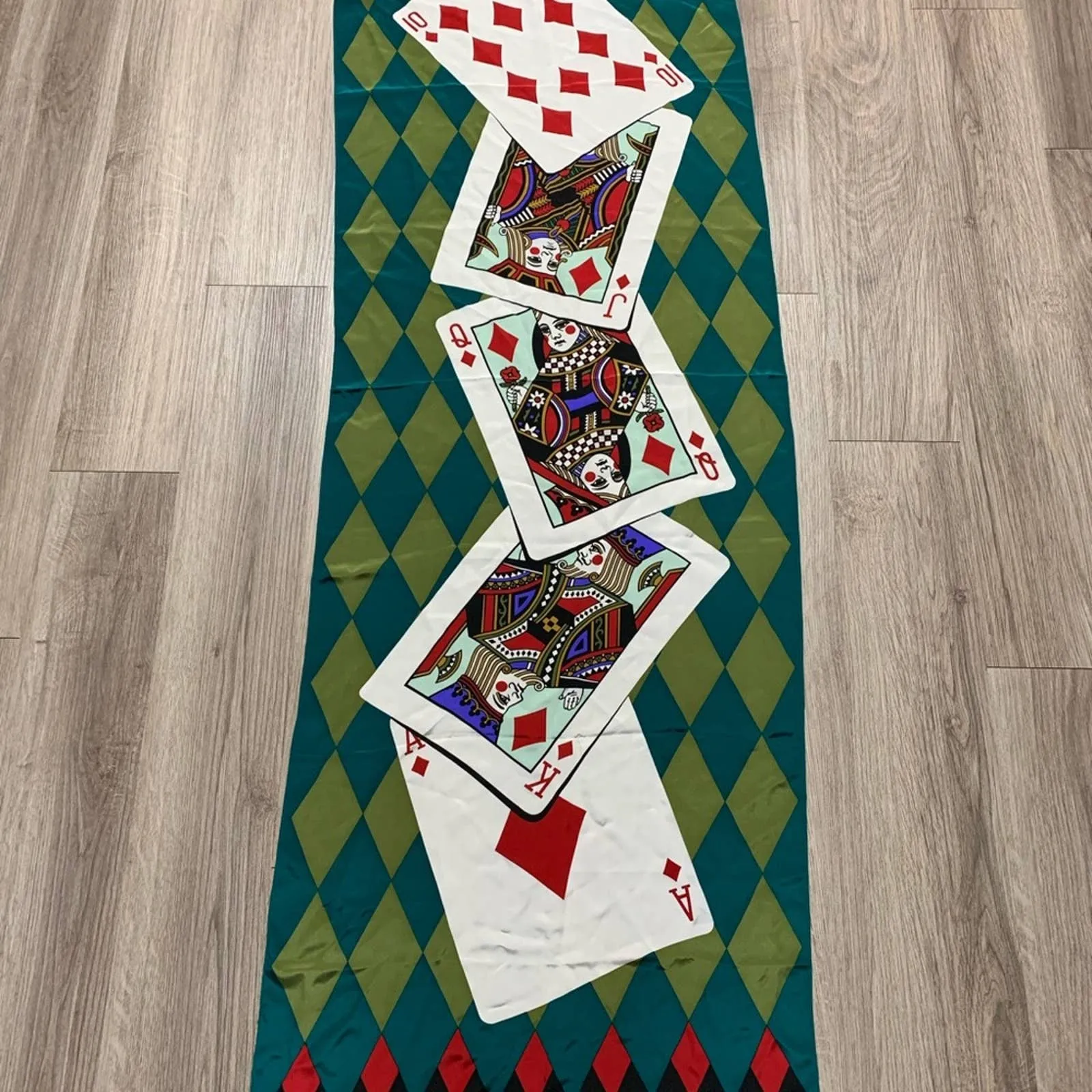 Bob Mackie Wearable Art Silk Scarf Deck of Cards King Queen Jack Ace Argyle