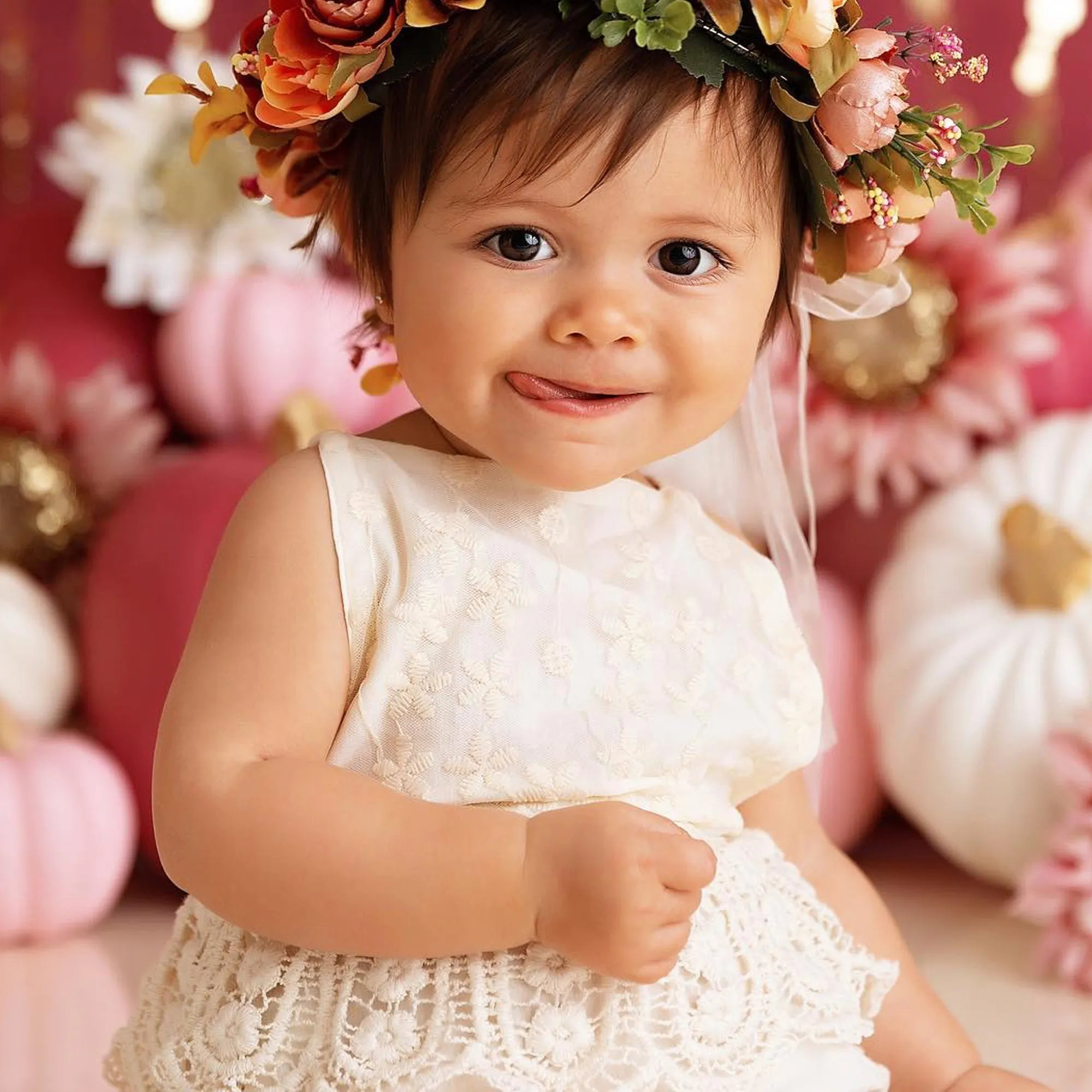 Boho Baby Girl Crochet Lace Romper for First Birthday Cake Smash Photoshoot