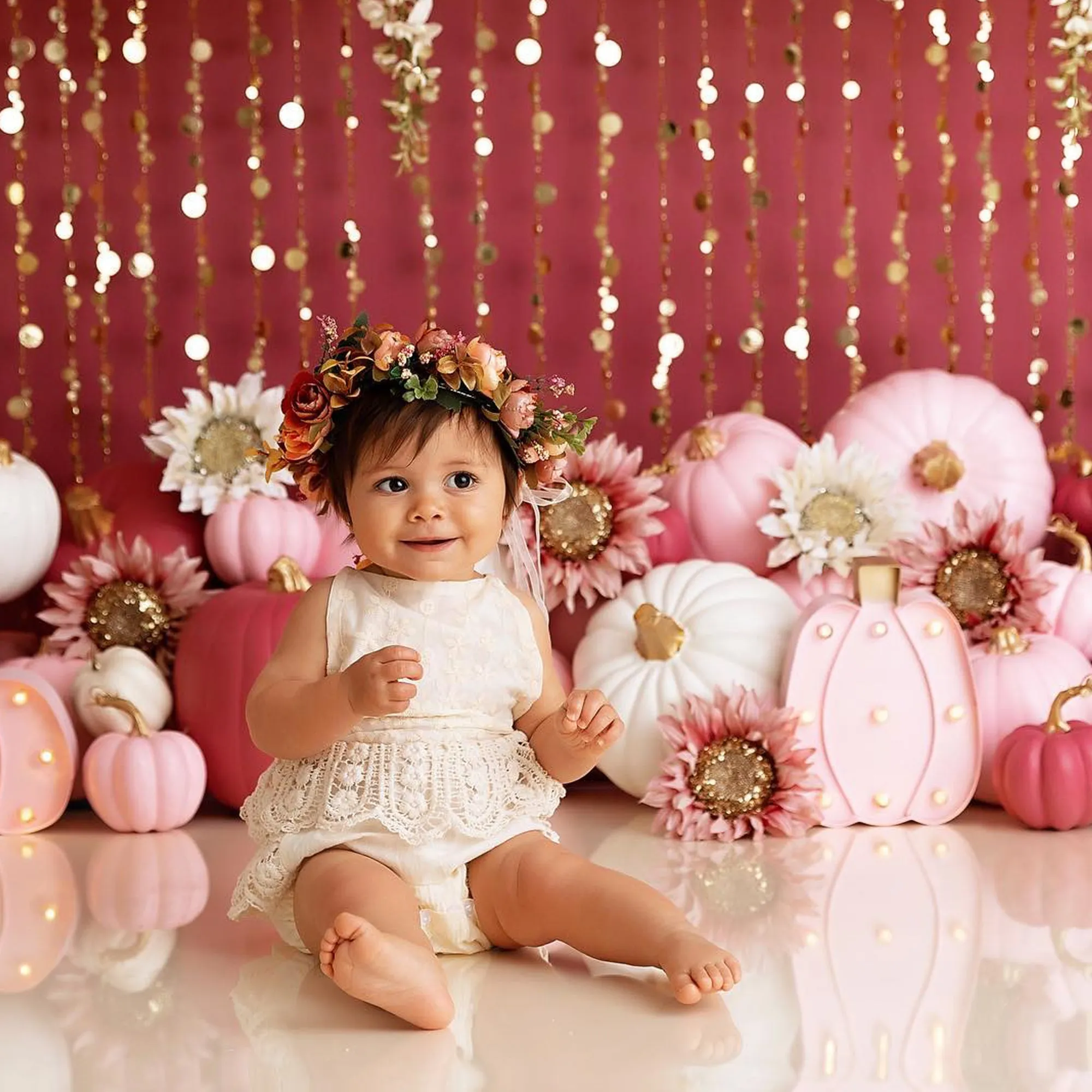 Boho Baby Girl Crochet Lace Romper for First Birthday Cake Smash Photoshoot