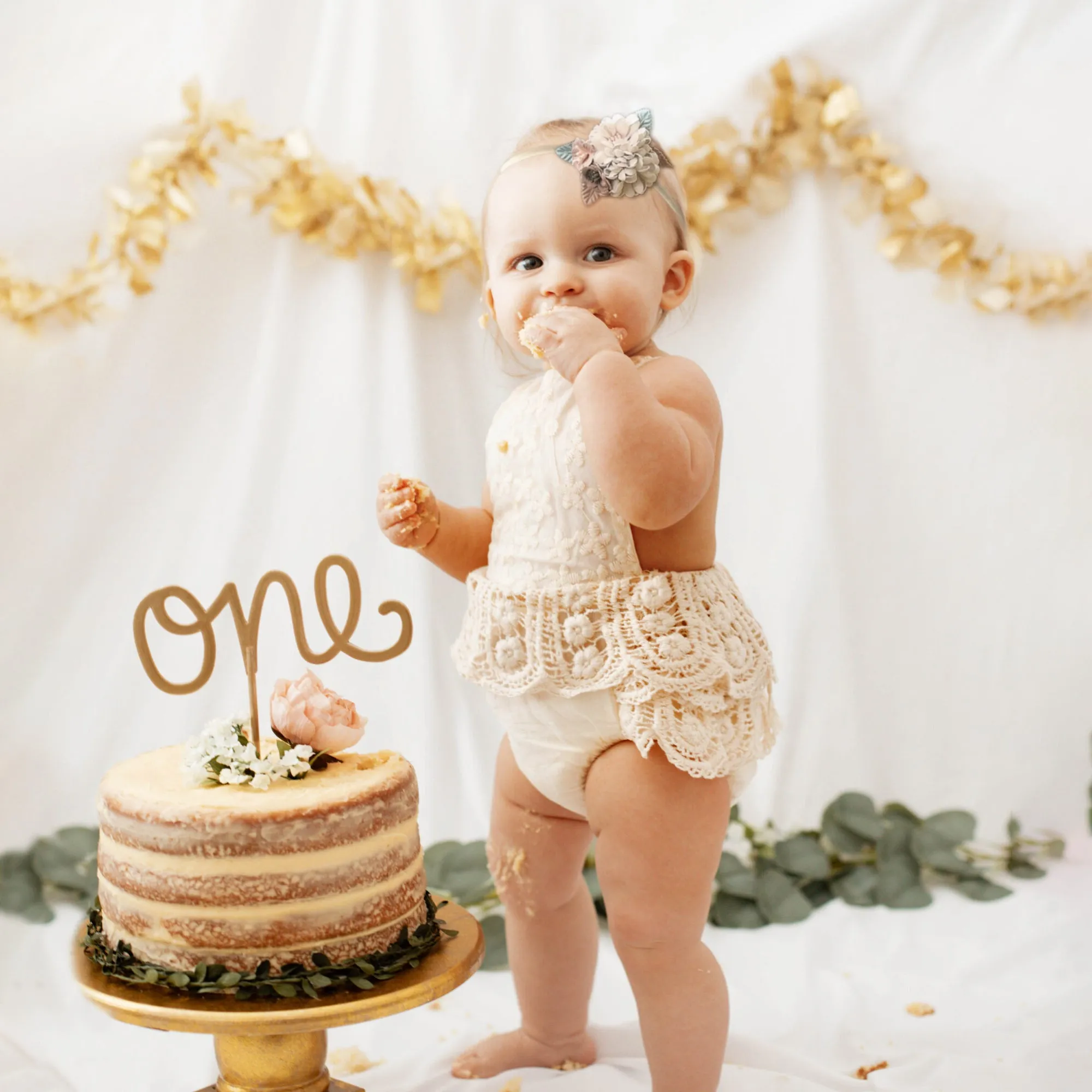 Boho Baby Girl Crochet Lace Romper for First Birthday Cake Smash Photoshoot