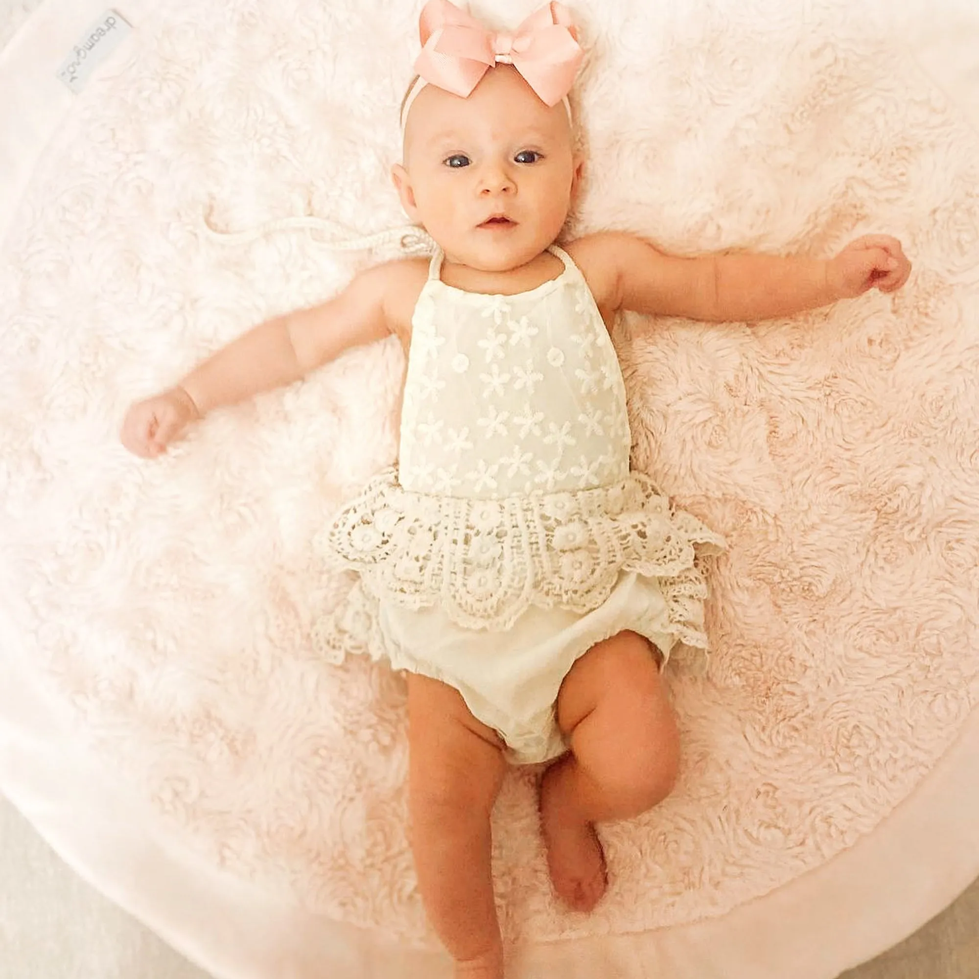 Boho Baby Girl Crochet Lace Romper for First Birthday Cake Smash Photoshoot