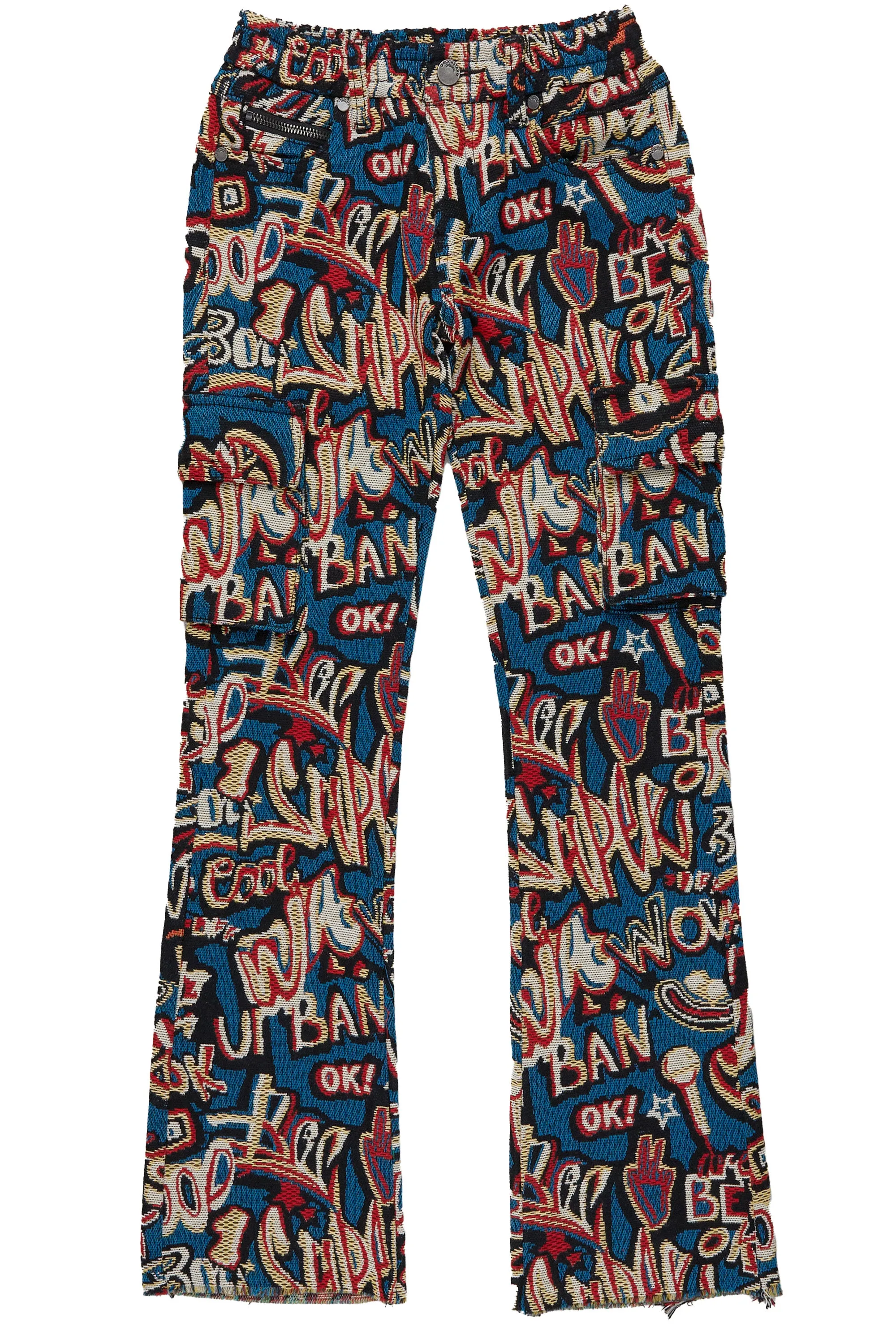 Boys Tyrell Blue Multi Tapestry Stacked Flare Jean