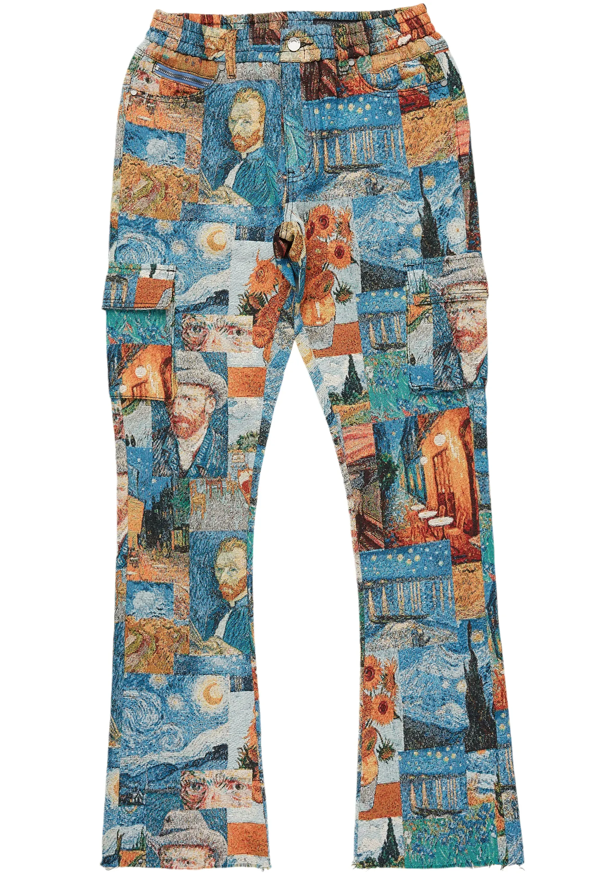 Boys Zaire Blue Multi Tapestry Stacked Flare Jean