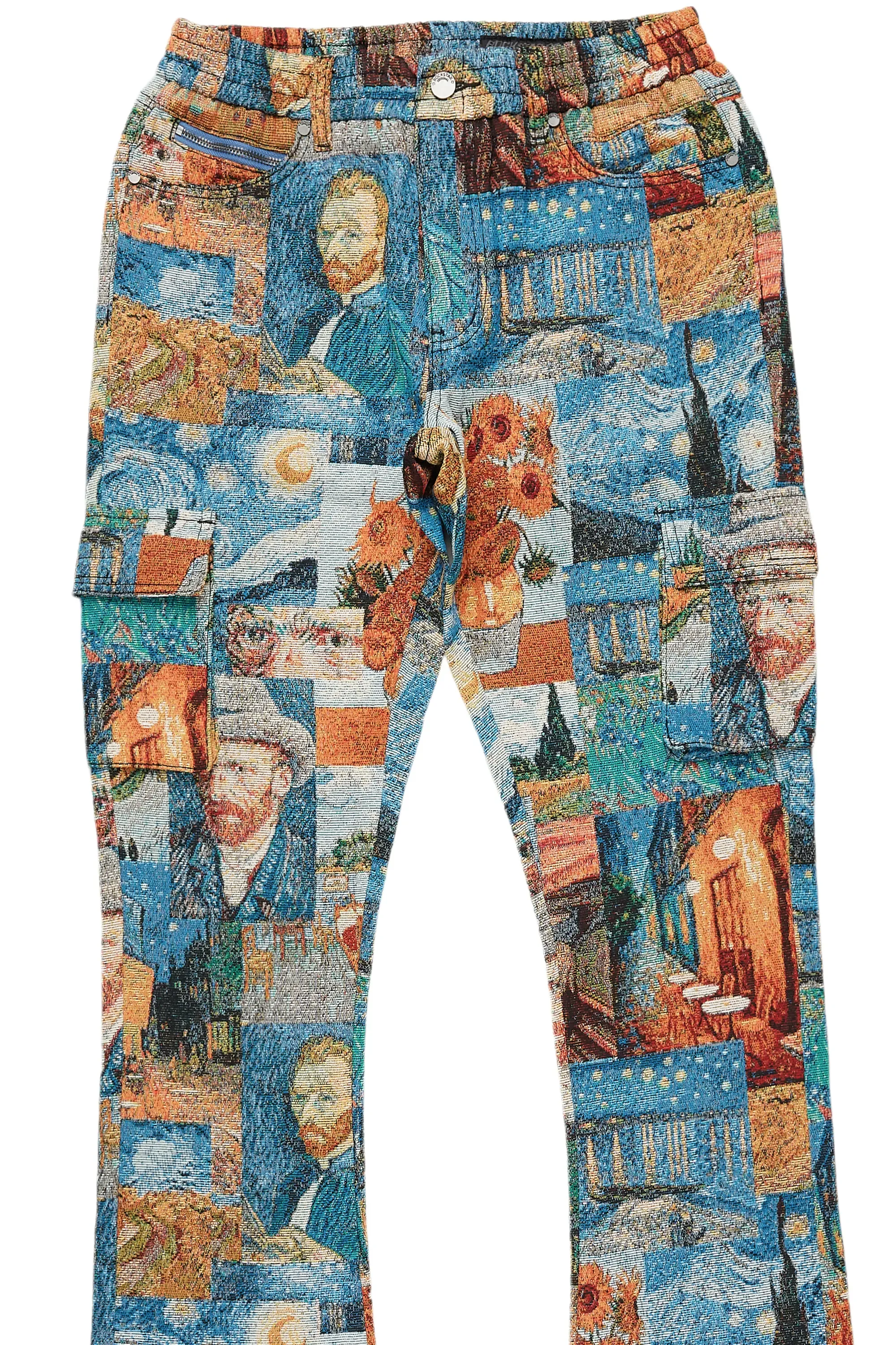 Boys Zaire Blue Multi Tapestry Stacked Flare Jean