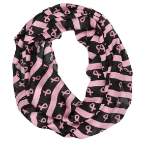 Breast Cancer Awareness Striped Infinity Scarf in Black