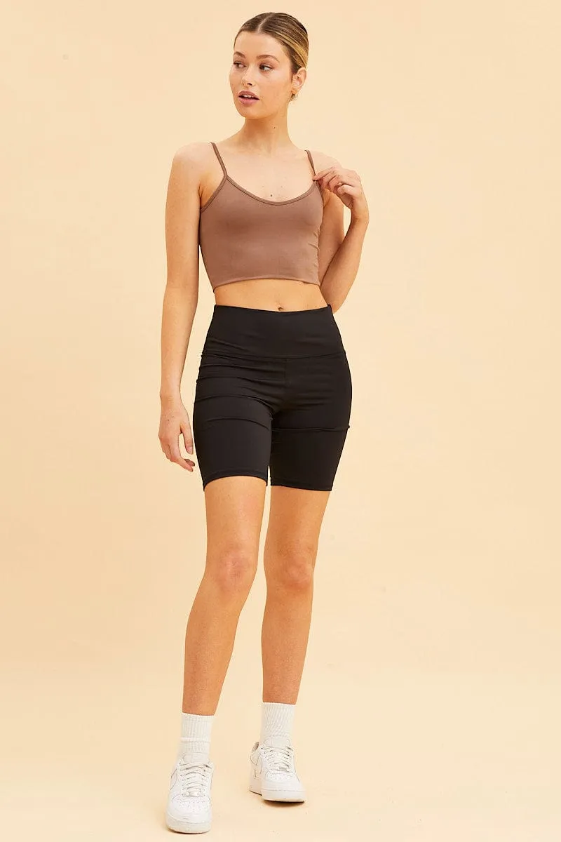 Brown Crop Cami Top Smooth Scoop Neck Sleeveless